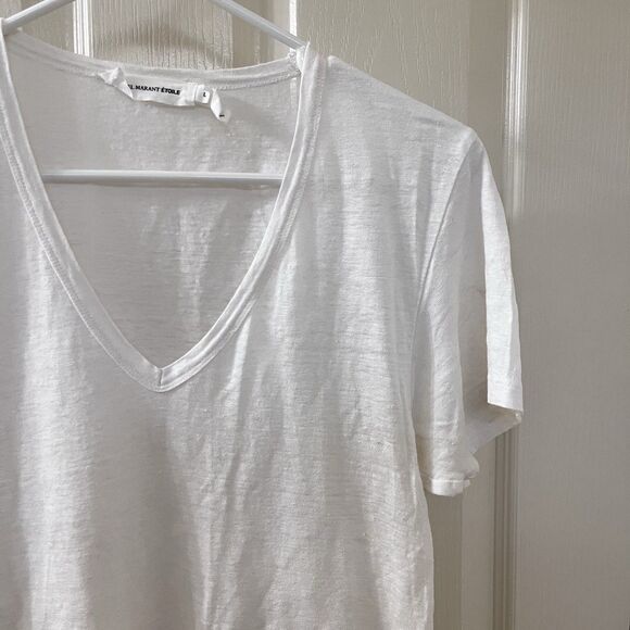 Isabel Marant Étoile V-Neck Short Sleeve Top 100% Linen Off-White Women's Large - Picture 4 of 13